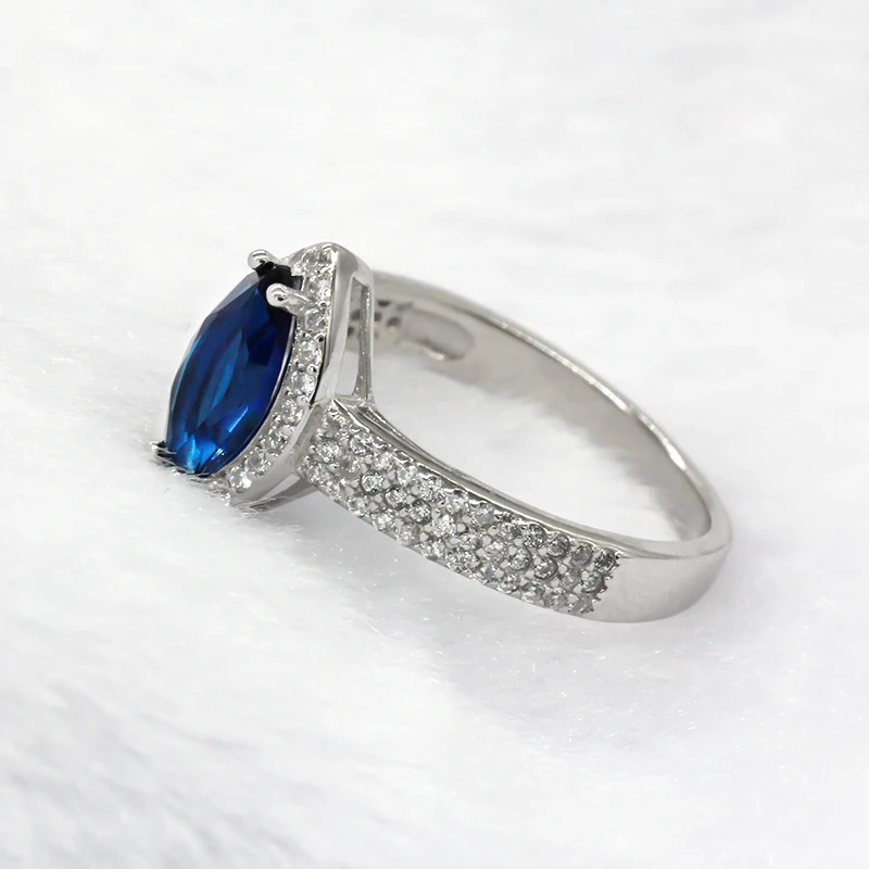 Donje prsten od srebra S925 s кубическим цирконием, plavi kamen, kap vode, Prstenje za djevojčice, Vjenčano prstenje, Fin Nakit