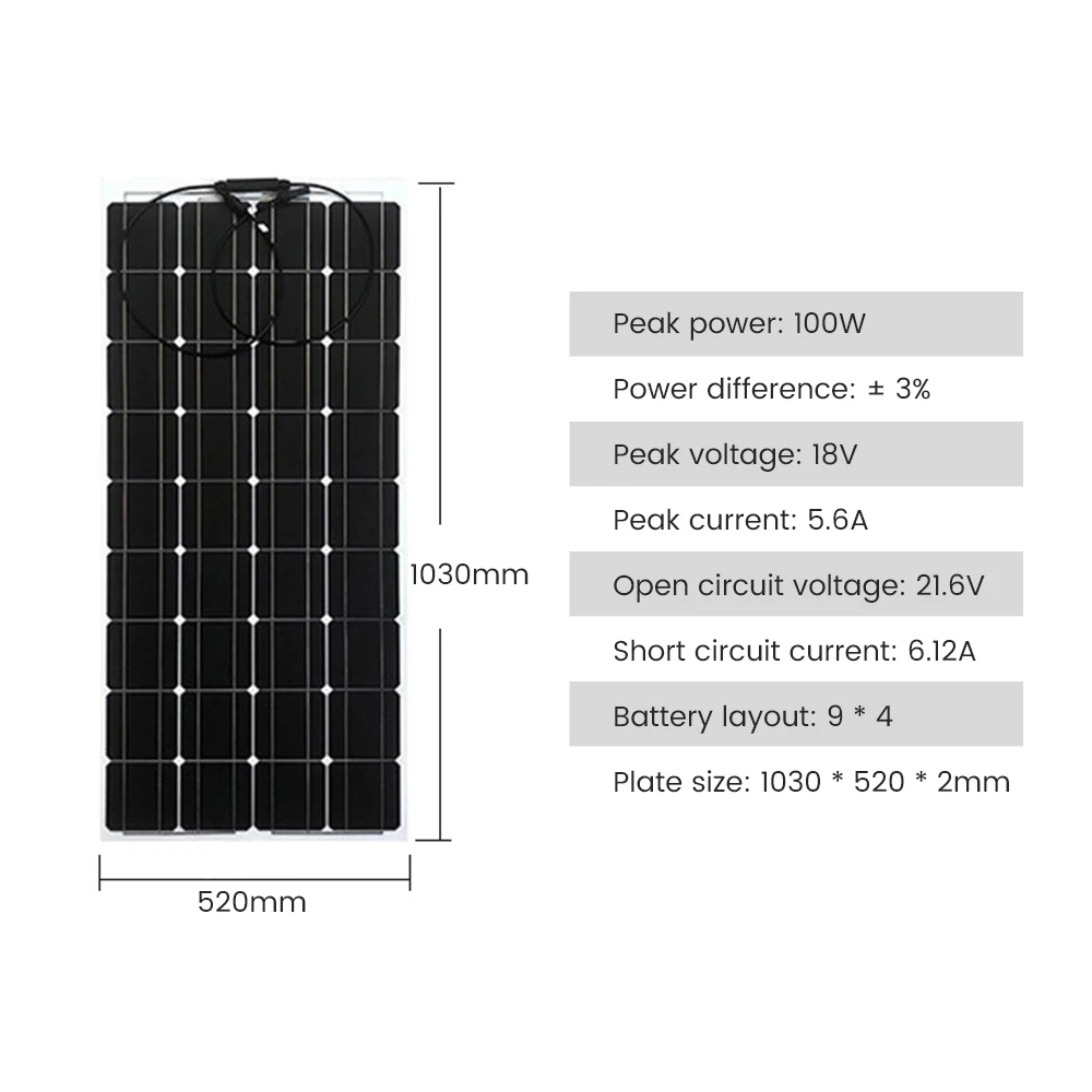 Komplet solarni paneli, 1 kom., SUNYIMA 1030*520 18V100W, монокристаллическая fleksibilni solarni panel za kućne ljubimce