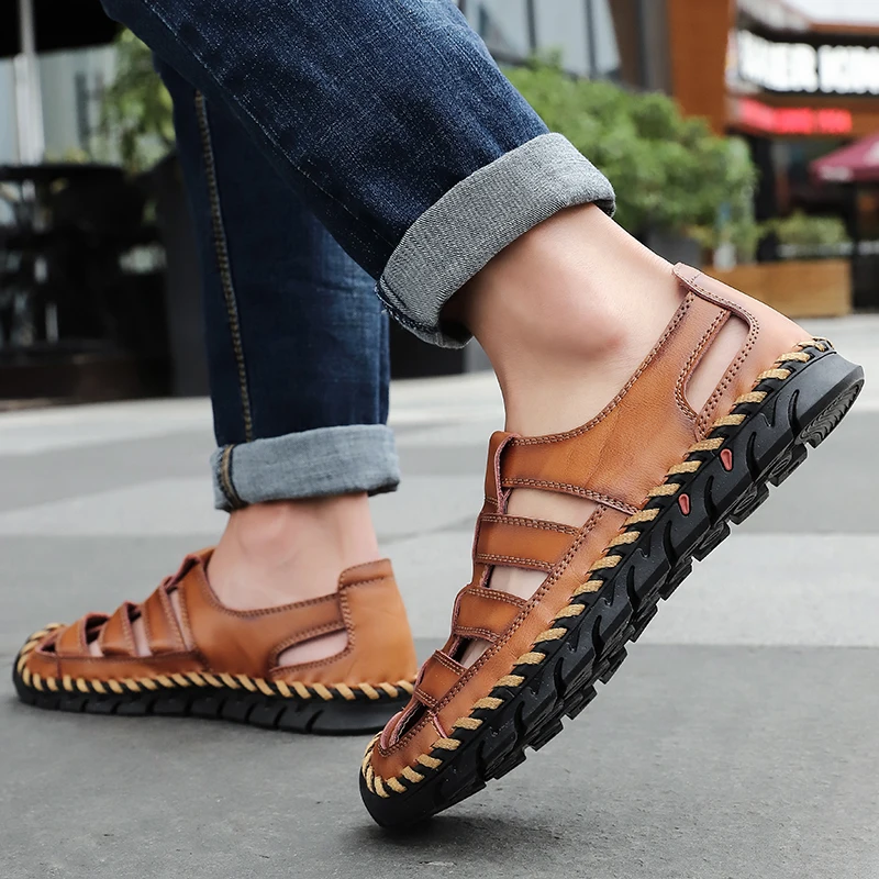 Ljetni klasične muške sandale Nove kožne rimske sandale Soft ulične gospodo prozračne soft sandale velikih veličina 38-48