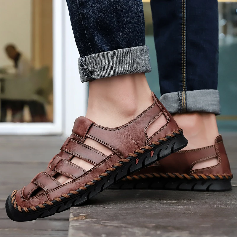 Ljetni klasične muške sandale Nove kožne rimske sandale Soft ulične gospodo prozračne soft sandale velikih veličina 38-48
