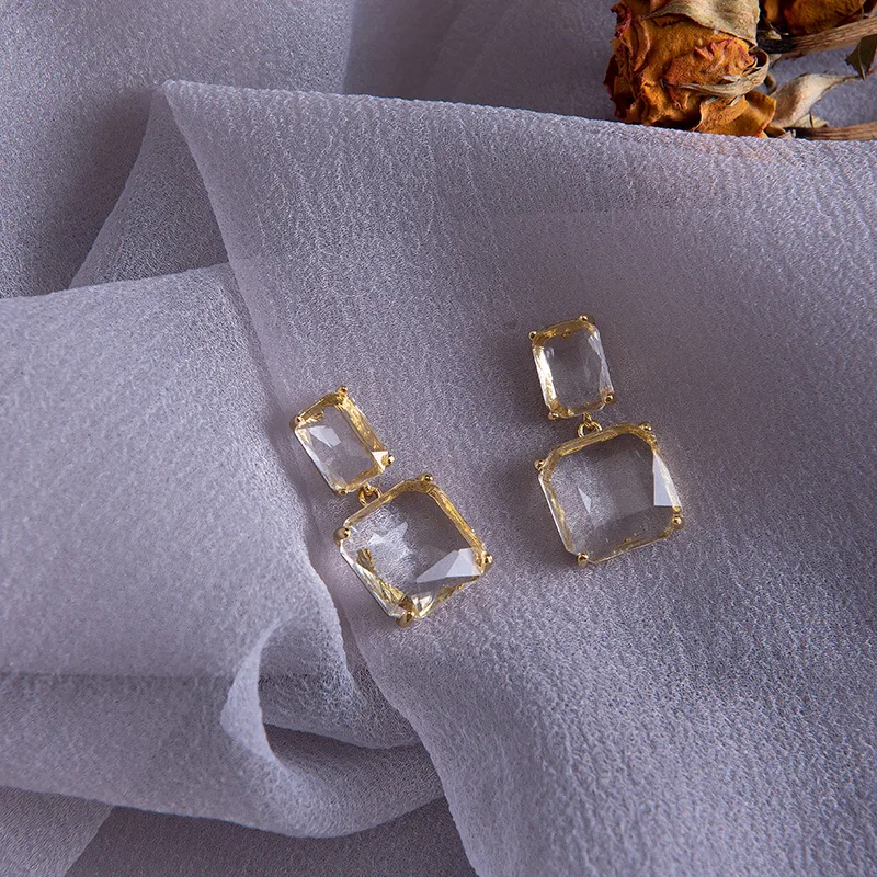 Luksuzni pjenušava trg prozirne naušnice s kristalima, geometrijski naušnice od bijelog stakla, prilagođena naušnice-roze, nakit