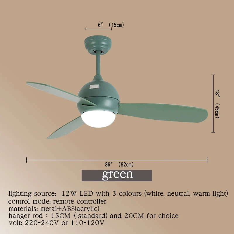Moderni stropni ventilator dužine 8 m, zelene svjetiljke, moderne ventilator s daljinskim upravljanjem, rasvjeta blagovaonicu, Restorana, Modni
