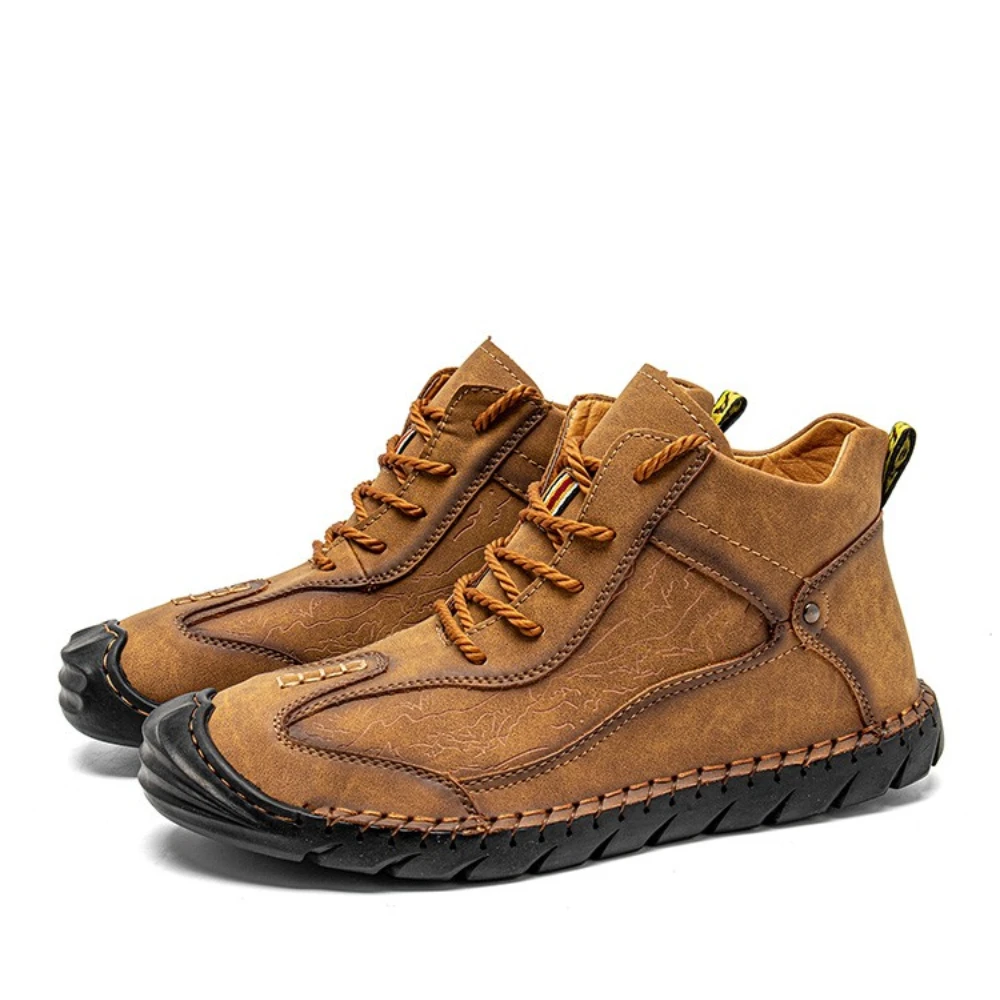 Novo design artesanal botas de couro masculino sapatos casuais respirável sapato de trabalho retro macio couro tornozelo botas