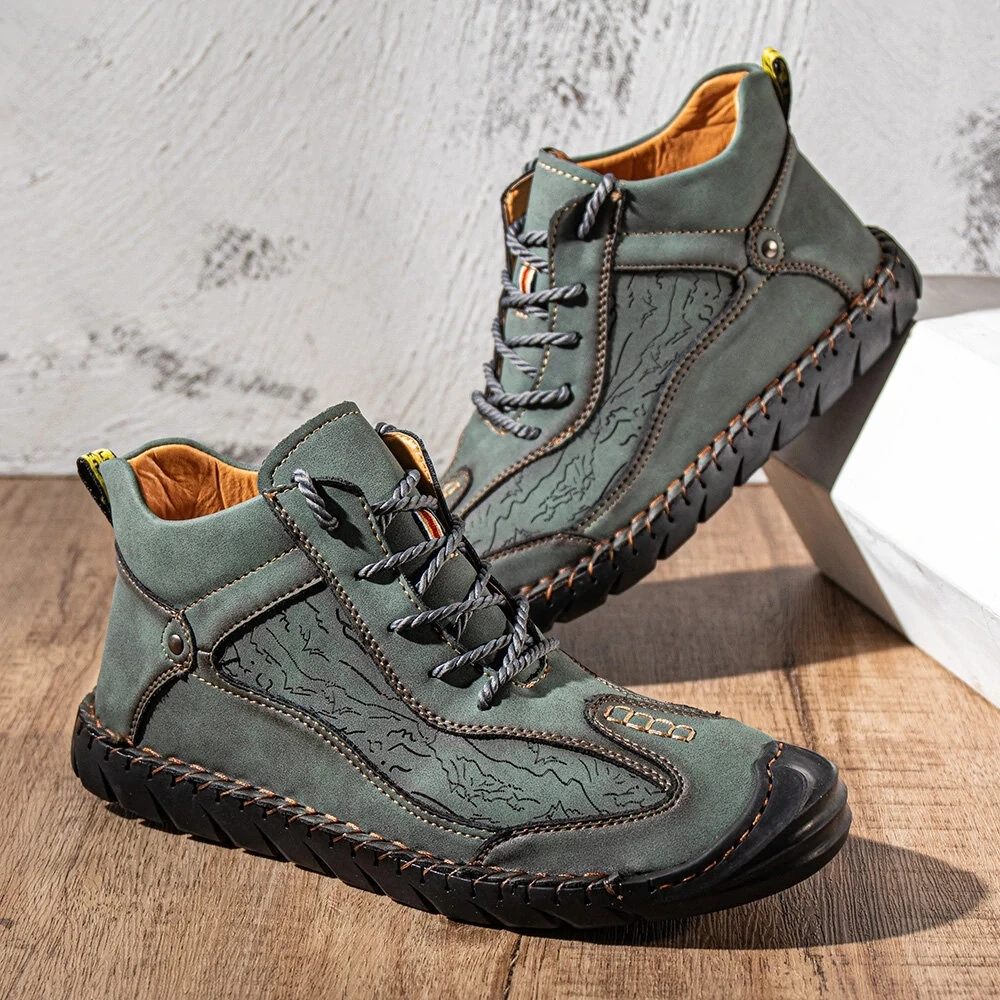 Novo design artesanal botas de couro masculino sapatos casuais respirável sapato de trabalho retro macio couro tornozelo botas