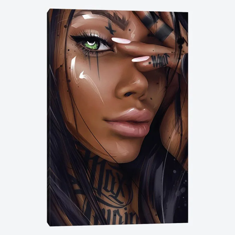 Pop Bad Girl Tattood Ženski plakat na platnu i grafike u okviru Moderna apstraktna vitičastu slikarstvo Uređenje dnevnog boravka