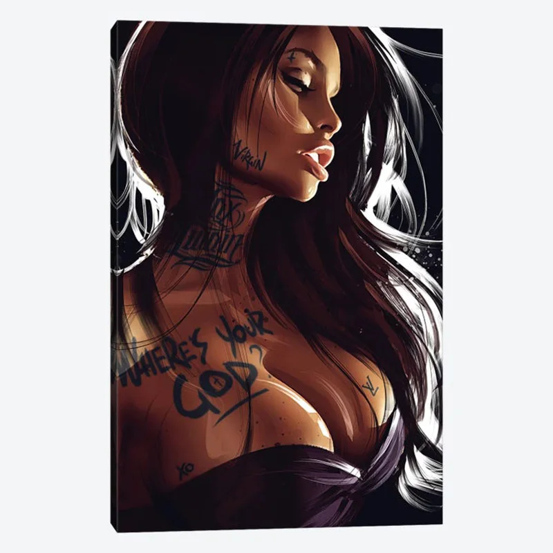 Pop Bad Girl Tattood Ženski plakat na platnu i grafike u okviru Moderna apstraktna vitičastu slikarstvo Uređenje dnevnog boravka