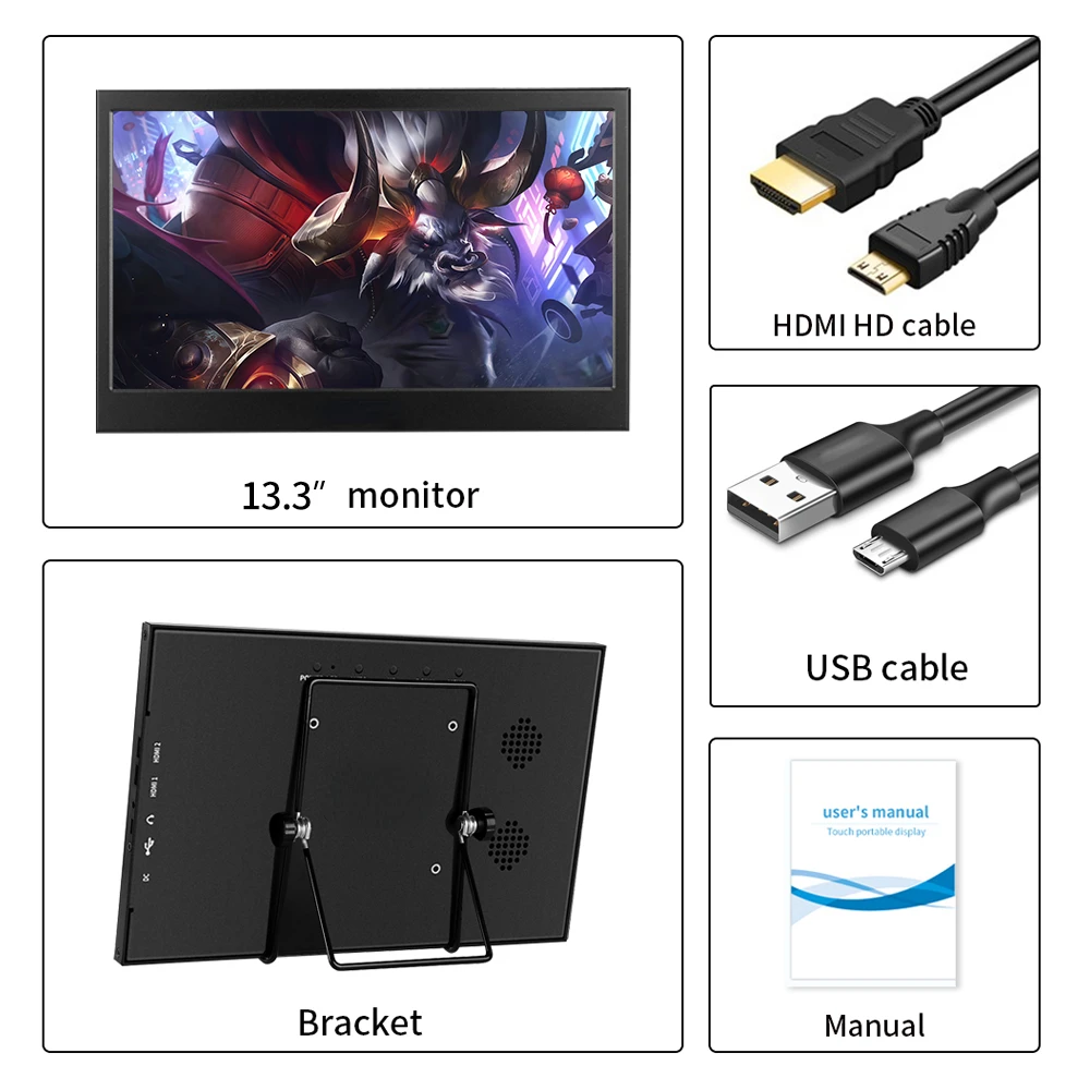 Portable gaming monitor 2K Full HD zaslon osjetljiv na dodir 1080P IPS LCD displej za laptop Malina Pi PS4 i Xbox 360 switch