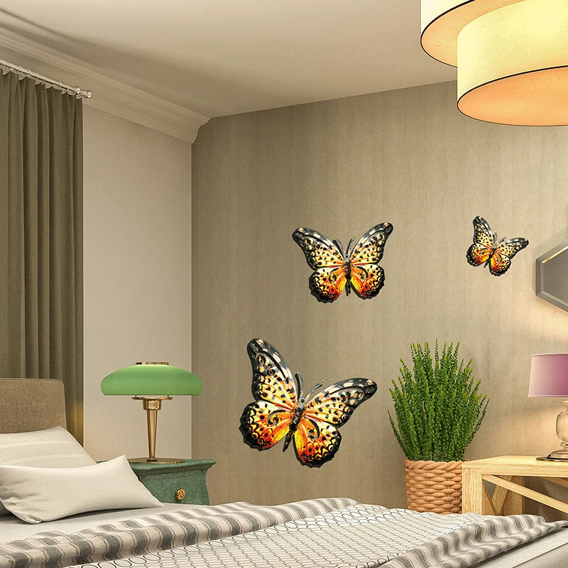 Set od 3 metalne leptira, 3 različite veličine, imitacija leptir, set za zidnu umjetnost, za ukrašavanje vrata kafića, naljepnice za zid