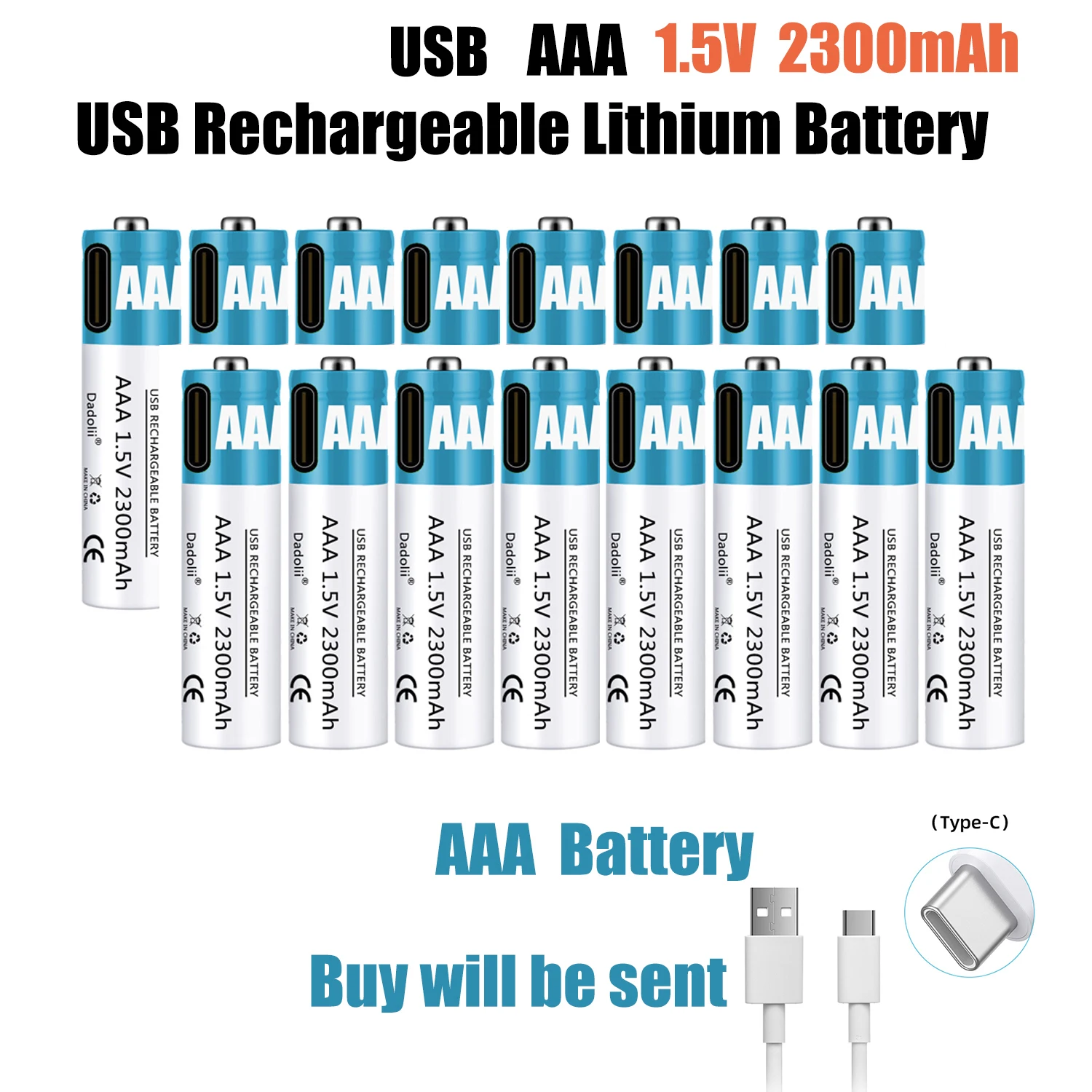 Visoki kapacitet 1,5 v AAA 2300 МВтч USB punjiva litij-ion baterija za miša sa daljinskim upravljačem mali ventilator Električna igračka baterije kabel