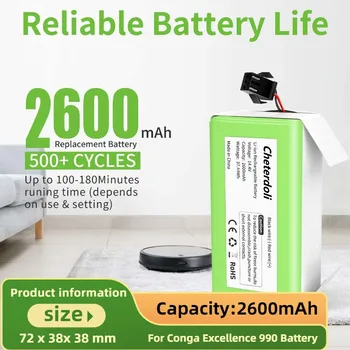 14,4 v 2600 mah Li-ion baterija za Conga Excellence 950 990 1090 1790 1990 Deebot N79S N79 DN622 Eufy Robovac 11 S 12x500