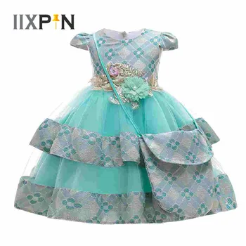 2021 Dječja haljina s cvjetnim uzorkom za djevojčice Cospaly Princess Fairy Dress Up, smještaj za haljinu s kratkim zelenim rukavima i izvezenim, s torbicom-мессенджером