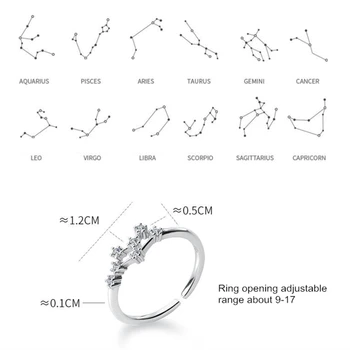 2022 Kreativna prsten na prst od dvanaest zviježđa od 925 sterling srebra sa blistavom zvijezdom, podesiva za žene AAA CZ Bijoux