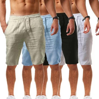 2023 Nove gospodo, pamuk, lanene hlače Ljetne svakodnevne prozračna ravnici lana Kratke Hlače za fitness