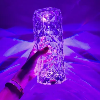 3/16 boja, podesiv led lampe s kristalima, projektor s ružičastim svjetlom, USB-zaslon osjetljiv na noćno svjetlo, dodir romantični diamond atmosferski lampa