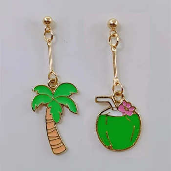 Asimetrične minđuše od kokos palme cakline, trendi naušnice od kokos palme resort na plaži u primorskom stilu, ljetni naušnice-nakit