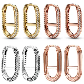 Autentičan stil od 925 sterling srebra sa pink-zlatnim sjajem i ovjes u obliku prstena s kristalima za žene, poklon modni nakit