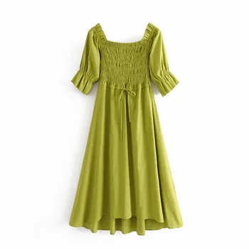 Bella filozofija, donje svakodnevno haljina sa zelenim rukavima, uredski donje zelene плиссированное haljina trapeznog oblika, donje haljina čipka-up s visokim strukom
