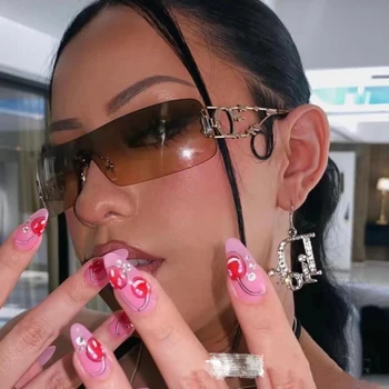 Berba sunčane naočale y2k One Piece rimless, ženske, muške, modne luksuzne marke dizajn metalne sunčane naočale u stilu punk-hip-hop