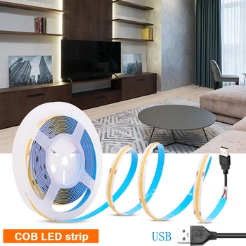 COB LED Strip Svjetlo USB Visoke Gustoće Super Svijetle 320 Led/M Dc 5 U Fleksibilne Vodootporne Tip Topli Prirodni Bijela Dekor Sobe