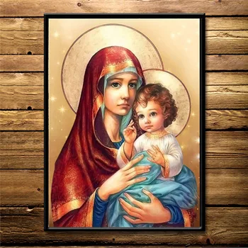 DIY Diamond slikarstvo Vez križić Diamond Vez Potpuna vjerska ikona Djevice Marije Setovi diamond mozaika Ukras