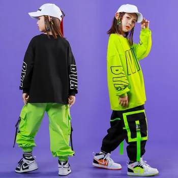 Dječje odjeće u stilu hip-hop, majica, top Оверсайз, vanjska odjeća, taktičke hlače-teretni za jogging za djevojčice i dječake, komplet odijela za jazz ples