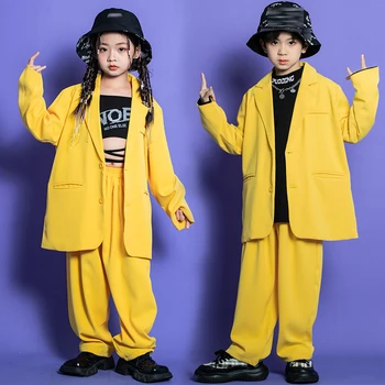 Dječji Kostim za jazz nastupa, žuto Odijelo, odjeća za ples u stilu hip-hop sa dugim rukavima, odjeća za ulični ples za djevojčice i Dječake odjeća za scenu BL9844