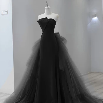 Donje duga haljina s otvorenim ramenima, vjenčanica, Odlična Nova Pojedinačna crno тюлевое haljina princeze, večernjih haljina za prom
