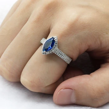 Donje prsten od srebra S925 s кубическим цирконием, plavi kamen, kap vode, Prstenje za djevojčice, Vjenčano prstenje, Fin Nakit