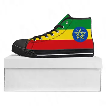 Etiopska zastava, kvalitetne tenisice s visokim берцем, muške, ženske парусиновые tenisice za mlade, Etiopski casual cipele za par cipele po mjeri