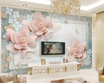 Europska luksuz, trendy pink 3D trodimenzionalni cvijet, luksuzni dnevni boravak, spavaća soba, TV-pozadina, zidni ukras za dom, freska