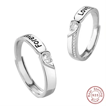 Europska Novi par vječnu Ljubav Pravi prsten od srebra S925 Uzorka, trend slova, oblik srca, ženski nakit, podesiva veličina