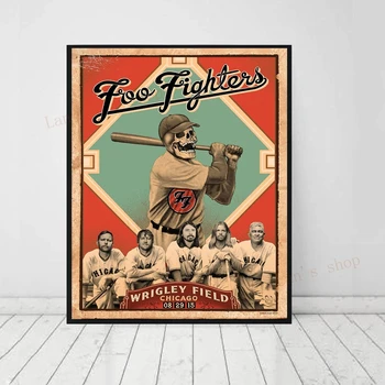 Foo Fighters Live at Wrigley Field, koncertni plakat, Vintage glazba, Platno zidno slikarstvo, grafika, moderan dom dekor, Бескаркасный