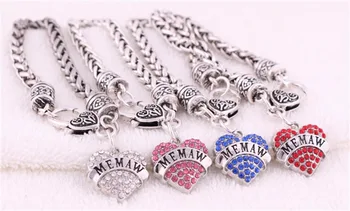 Hit prodaje, starinski narukvica sa sjajnim kristalima MEMAW heart charm bracelet