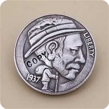 Hobo Nickel Coin_Type #22_1937-S KOPIRAJ NIKLA KOVANICE BUFFALO