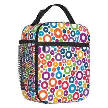 Izrađen po mjeri šareni torba za ланча s apstraktan geometrijskim oblicima, topla ženska torba-hladnjak, izolirani ručak kutije za učenika škole