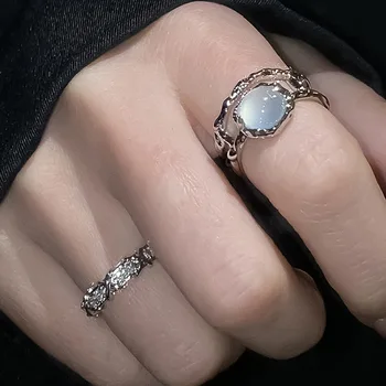 Korejski retro-готическое srebro prsten s сердечком za žene i djevojčice, berba otvoreni prsten s kristalima Y2k, geometrijski prsten u stilu punk, večernje nakit, poklon