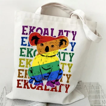 LGBT Ženske torbe Rainbow Bear холщовые torbe za kupovinu s crtani životinjama, torbe preko ramena, berba LGBT Eko višekratnu upotrebu ženske torbe