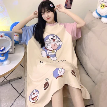 Ljetni slatka ženske pidžame, noćna haljina, slatka ženska spavaćica Doraemon s likovima iz crtića, ženska kućna odjeća, odjeća za spavanje