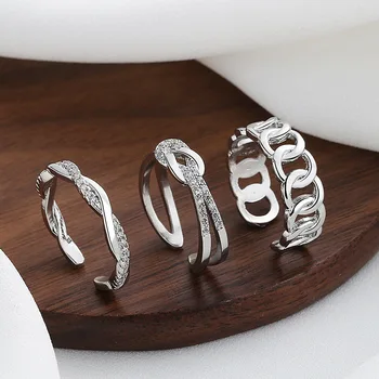 Luksuzni ženski prsten s kristalima bakra i циркона, podesiva otvoreni prsten, funky geometrijski twisted lanac, prsten na kažiprst Anillos Mujer
