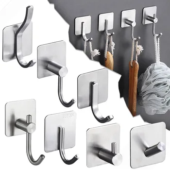 Mat silver zidna kuka, Ljepljive kuke za ručnike, Vodootporan od nehrđajućeg čelika, za kupaonice, kuhinje, vješalice za kućnu pohranu