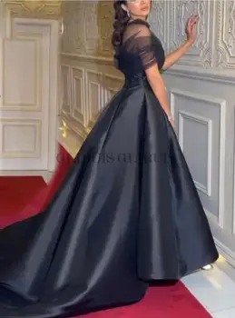 Moderne crne duge večernje haljine iz Dubaija sa visokim воротом, атласное тюлевое večernjih haljina za prom, lopta haljina Vestidos de festa