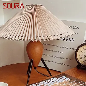 Moderni kreativna stolne svjetiljke SOURA, led smeđa stolna lampa, bijela плиссированный abažur, dekorativne za dom, dnevnog boravka, Spavaće sobe