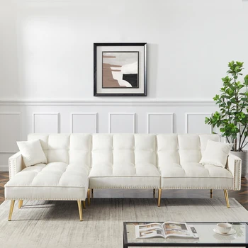 Moderni reverzibilni sekcijska kauč-ležaj sa baršunasta presvlake, L-oblika kauč s pokretnim otoman za dnevni boravak