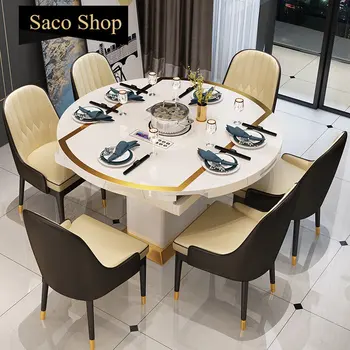 Moderni Sklopivi stol s indukcijska kuhala, mramorni okrugli stol, stolice za blagovaonicu s gramofon, restoran, apartmani