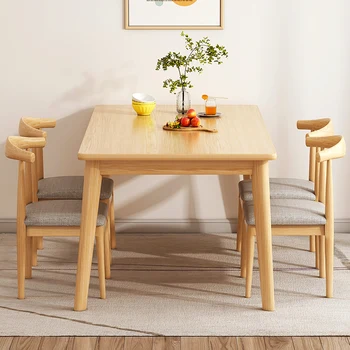 Moderni stol od punog drveta, kvadratni stol i stolice u skandinavskom stilu, set za dnevni boravak, Mesas De Jantar, Kuhinjski namještaj
