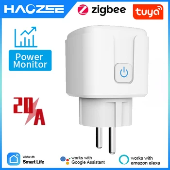 Monitor potrošnje Energije Tuya Smart Zigbee 3.0 Plug 20A EU Outlet Kapacitet 4400 W Radi S Daljinskim upravljačem Tuya Zigbee Hub, Smart Life