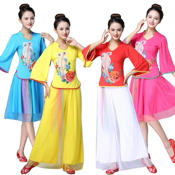 Mrežica V-oblika dekoltea, расклешенный prosječna rukava, elegantni plesni kostim Gogo, ženski kompleti za trbuh, klasična kineska odjeća M-6XL