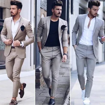 Najnoviji Dizajn, Muški Luksuzni Poslovno-Muško odijelo za Svadbene zurke, Tuxedos Slim Fit, Roza Odijela s Igle, Gospodo (jakna + Hlače)