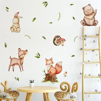 Naljepnice za zid s motivima šumskih životinja, Jelen, zec, lista za dječje sobe, spavaće sobe djevojčice, dječje sobe, vinil naljepnice za zid za djecu