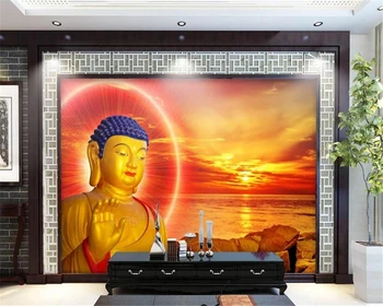 Običaj 3D tapete HD kip Buddhe morske zalazak sunca Buddha pozadina zida hrama ukras sajma slika pozadina za 3d zidova